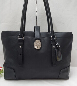 Tumi Villa Turin Black Leather Pad Lock Large Shopper Shoulder Tote Bag